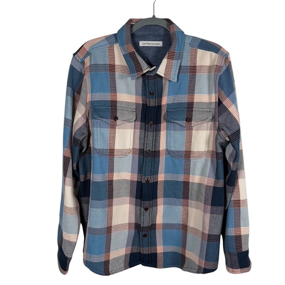 Outerknown Blanket Shirt Mens L Heavy Organic Cotton Plaid Button Up Pockets - Picture 8 of 13